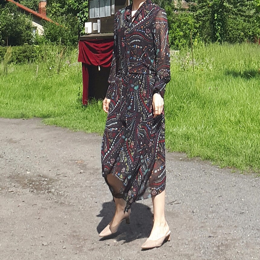 Ribbon tie pattern Unblended Long Dress Black, Lon