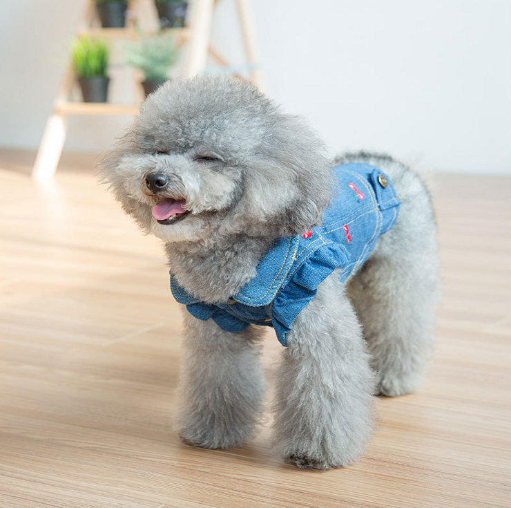 NEW DOG FASHION cute dog clothes cute cherry denim