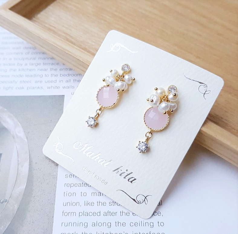 Pearl chain bar drop earrings girlfriend gift fanc