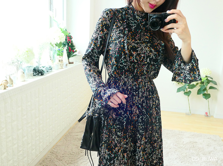 New Women Dress Autumn Flower Pleated Pleated Long