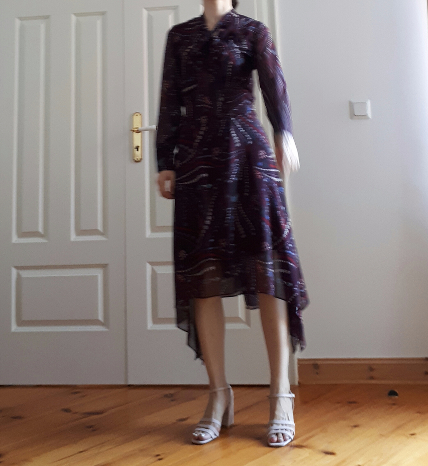 Ribbon tie pattern Unblended Long Dress Black, Lon