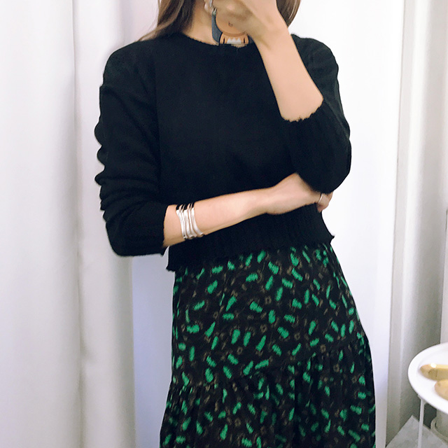 Autumn Pattern Bending Chiffon Long Skirt Black