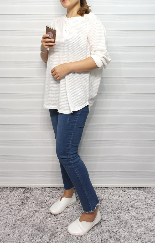 66 ~ 100 Big Size Henry Neck Button Tigara T-shirt