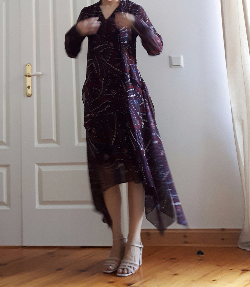 Ribbon tie pattern Unblended Long Dress Black, Lon