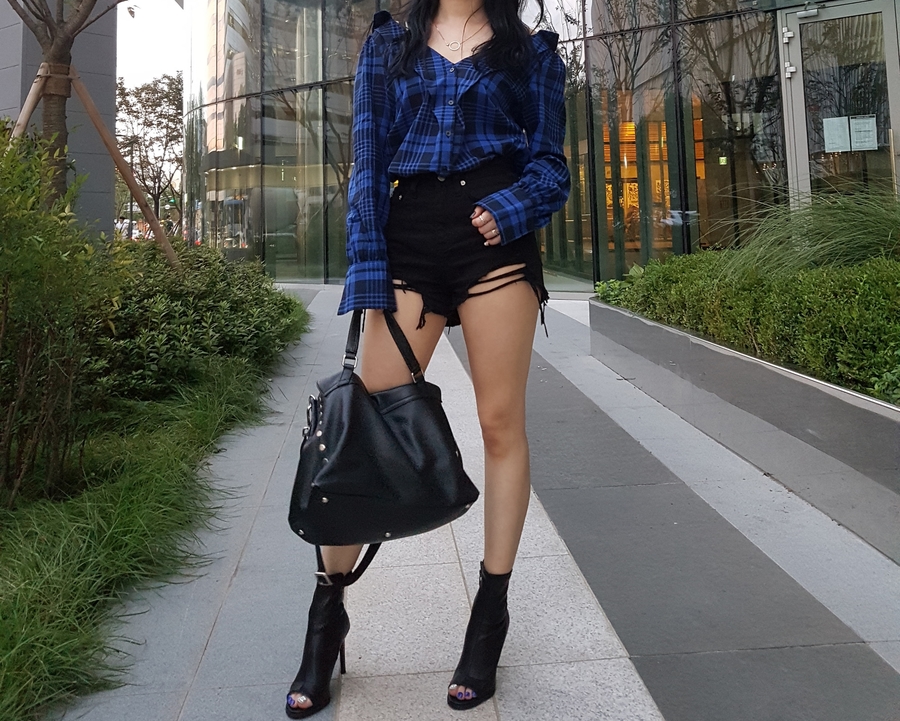 Women Blouses Check Check-Off Shoulder Shirt Blous