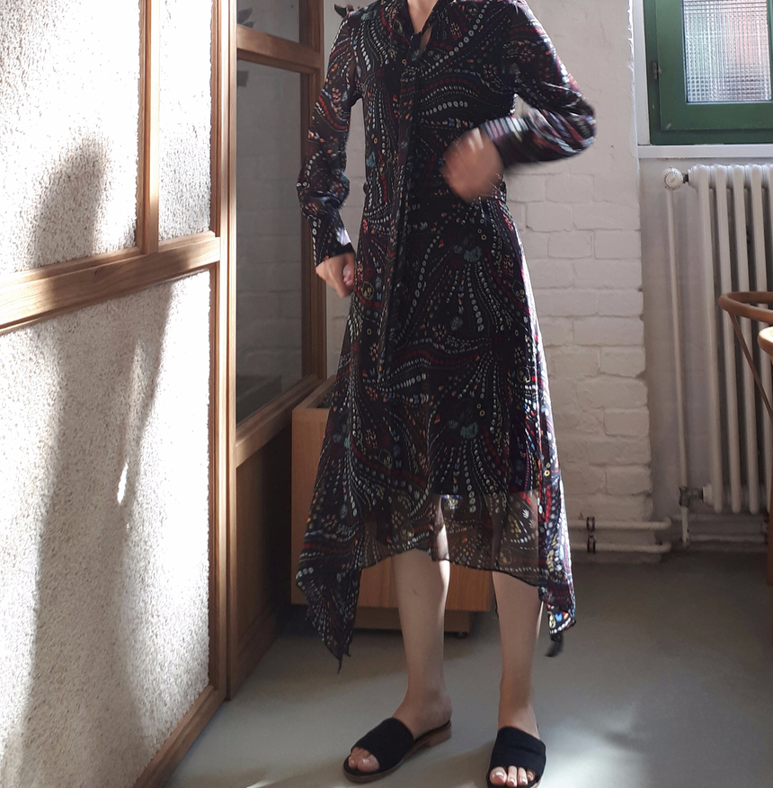 Ribbon tie pattern Unblended Long Dress Black, Lon