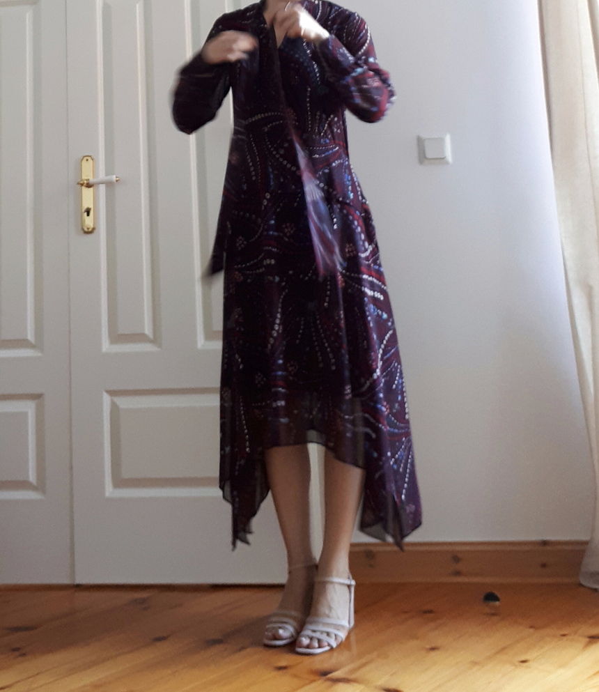 Ribbon tie pattern Unblended Long Dress Black, Lon