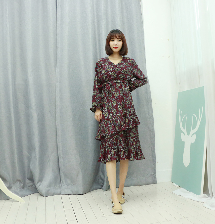 Chiffon Canvas Fall Flower Long Dress Flower Patte