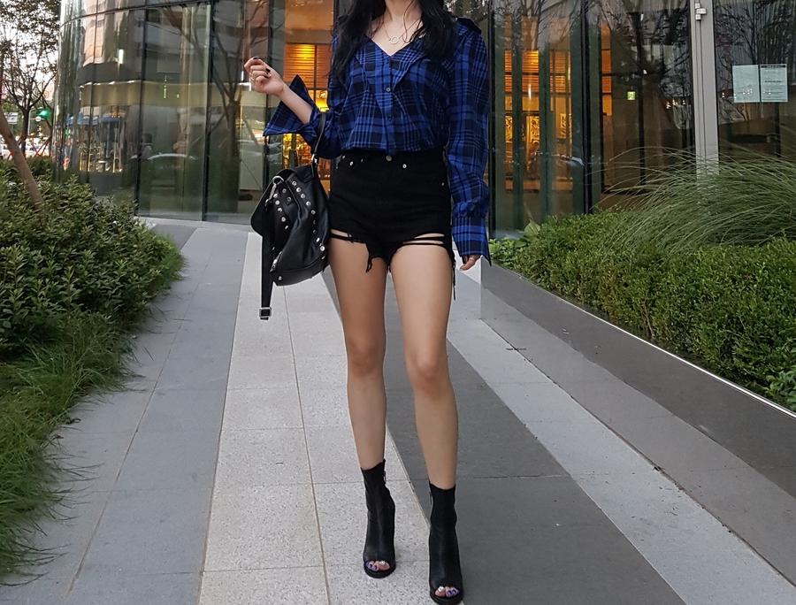 Women Blouses Check Check-Off Shoulder Shirt Blous