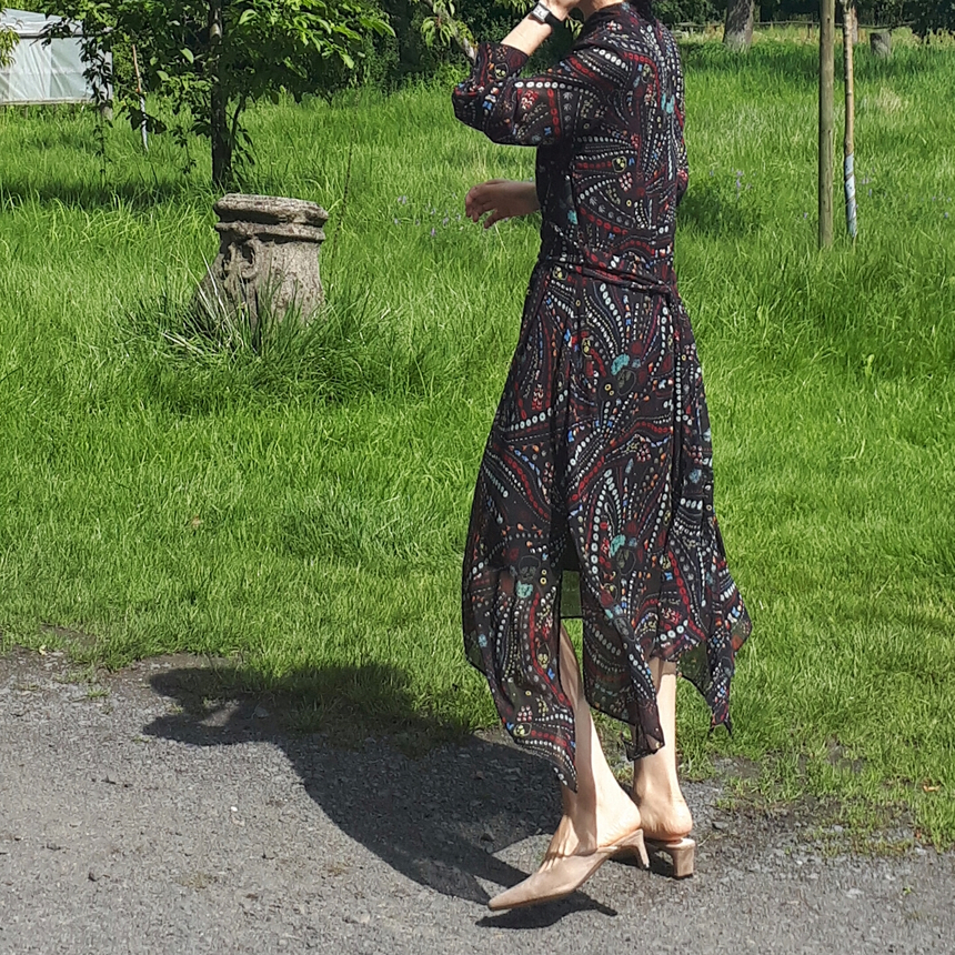 Ribbon tie pattern Unblended Long Dress Black, Lon