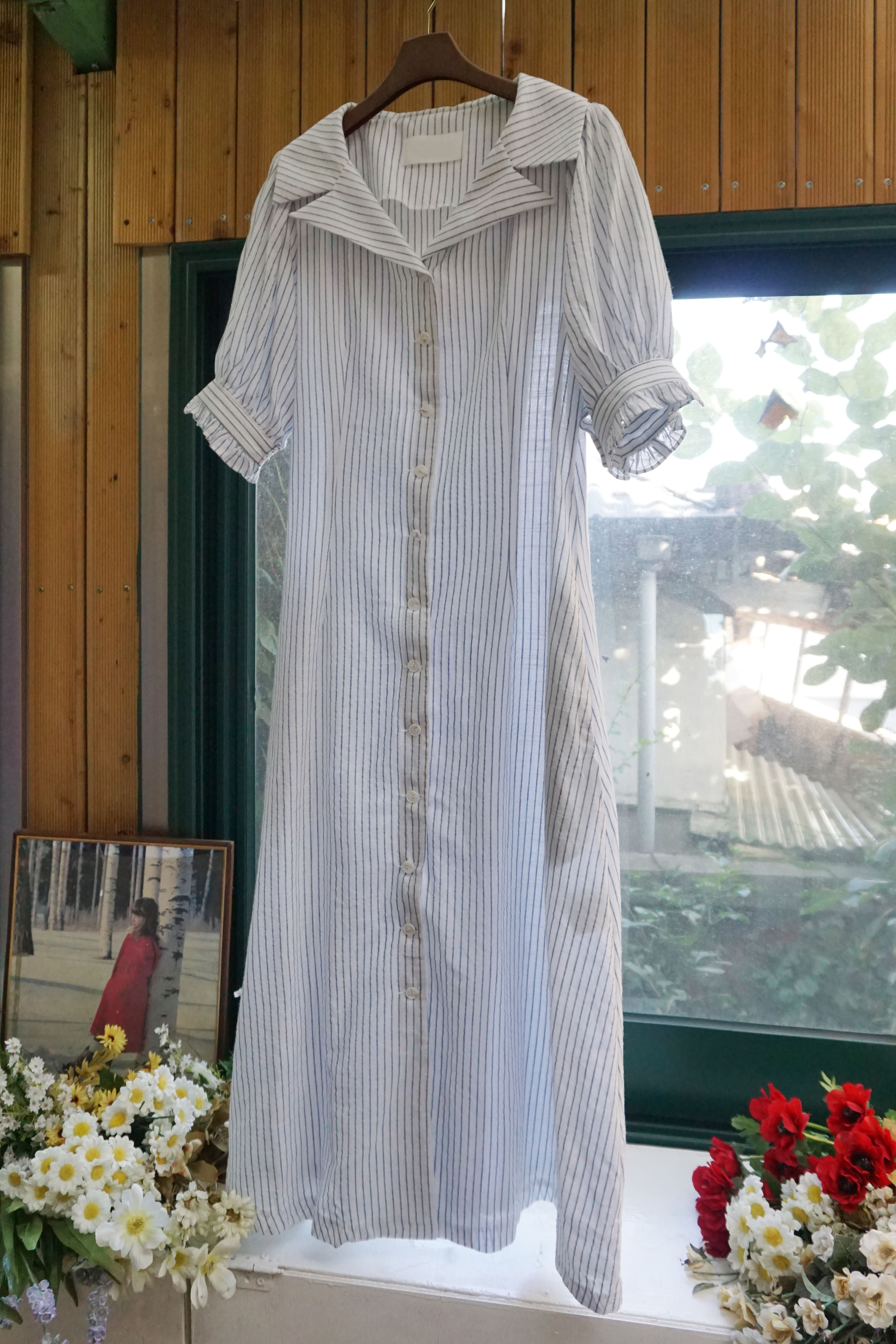 New Season Sale Striped Shirt Long Dress 2color