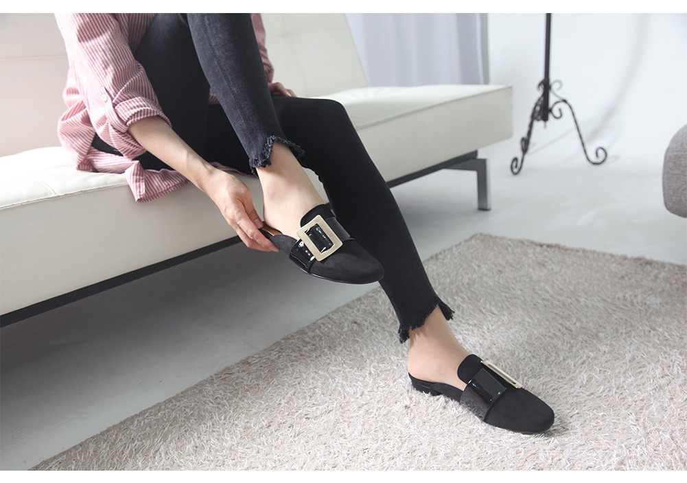 New color buckle blouse 2.5cm suede flat shoes sli