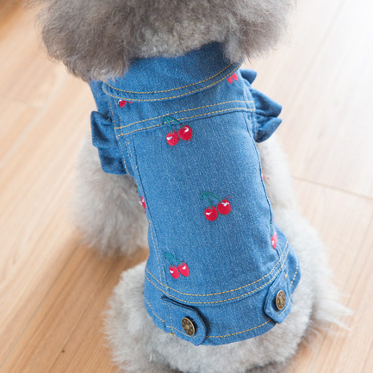 NEW DOG FASHION cute dog clothes cute cherry denim