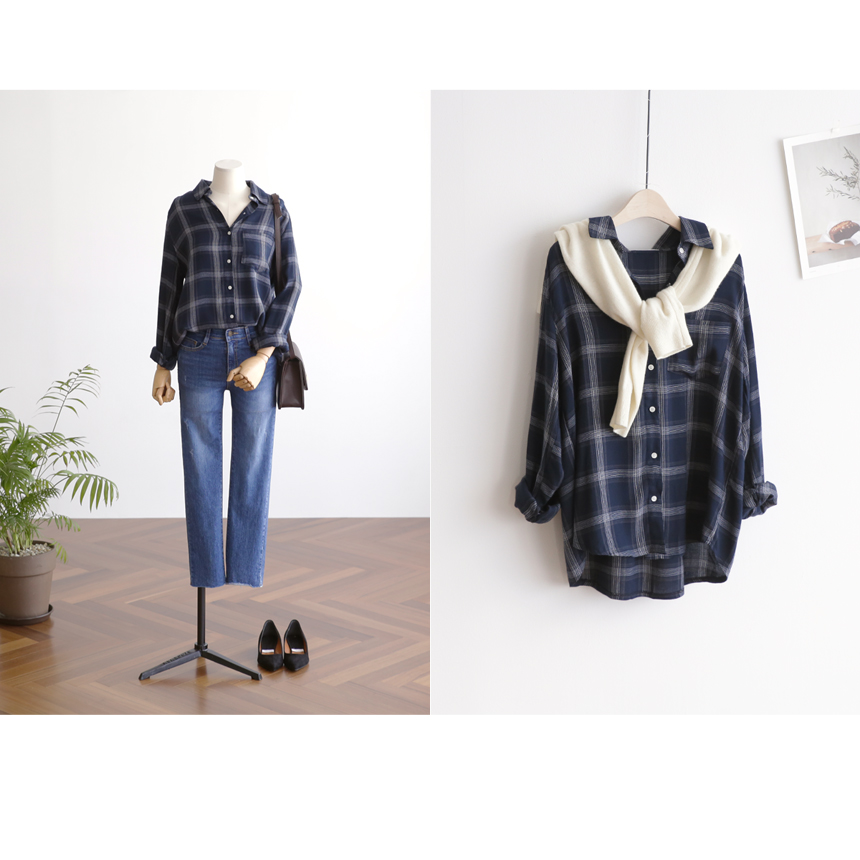 NEW FASHION LADY GIRL Blouse Loose Puffer Check So