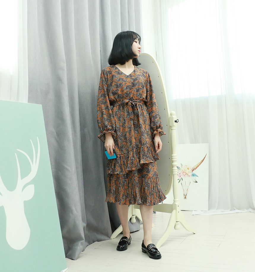 Chiffon Canvas Fall Flower Long Dress Flower Patte