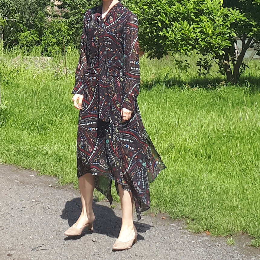 Ribbon tie pattern Unblended Long Dress Black, Lon