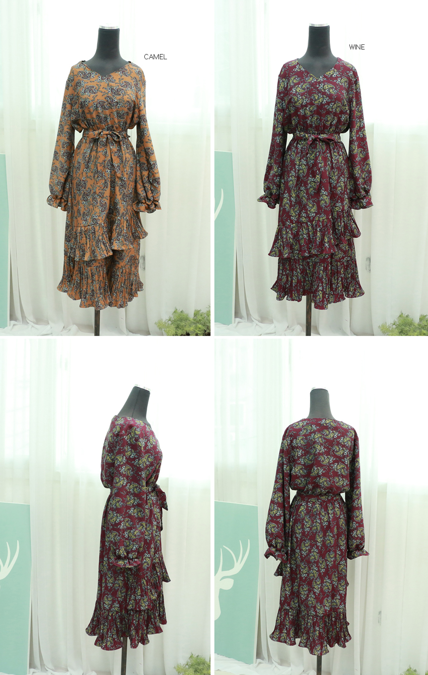 Chiffon Canvas Fall Flower Long Dress Flower Patte