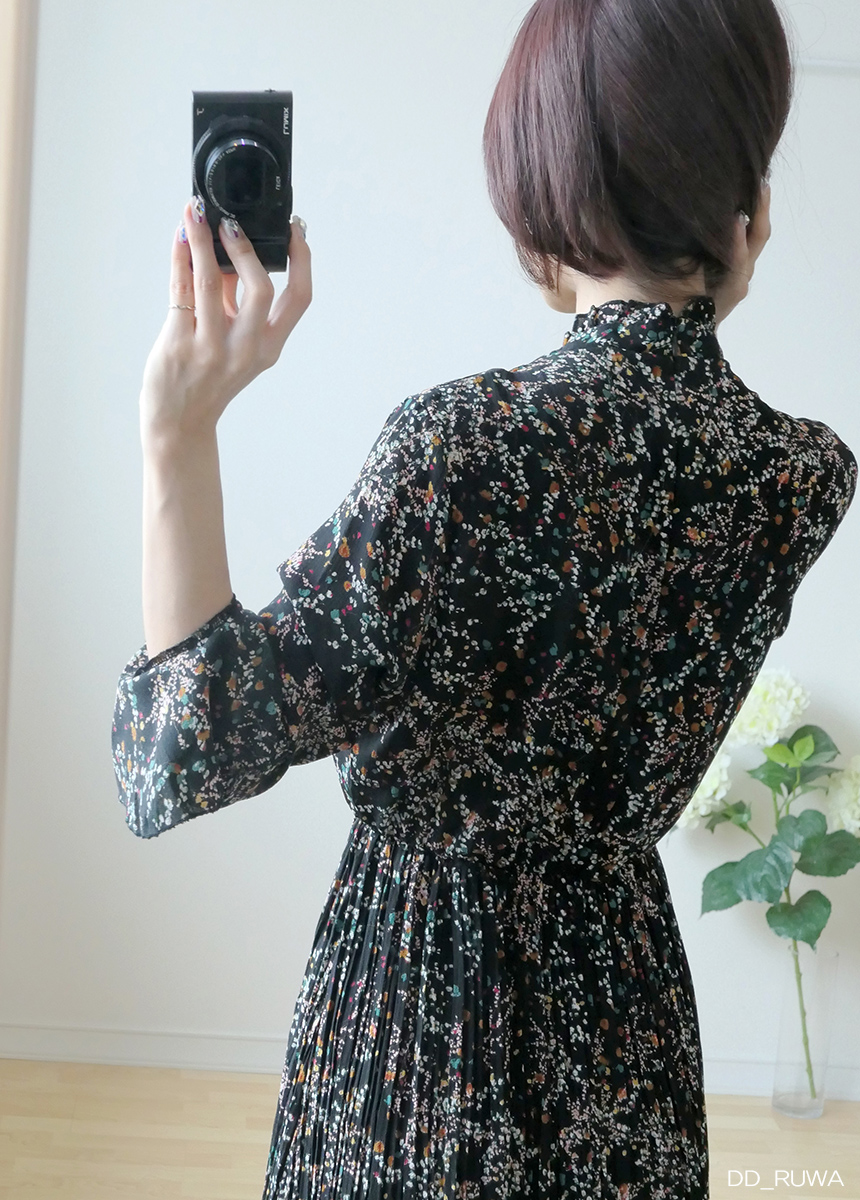 New Women Dress Autumn Flower Pleated Pleated Long