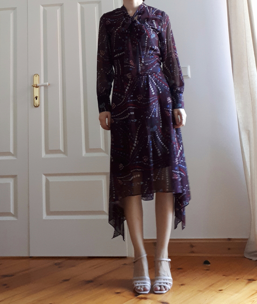 Ribbon tie pattern Unblended Long Dress Black, Lon