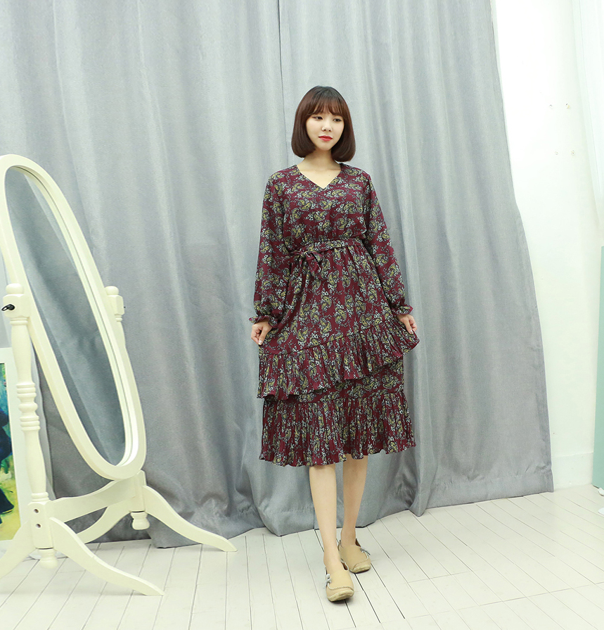 Chiffon Canvas Fall Flower Long Dress Flower Patte