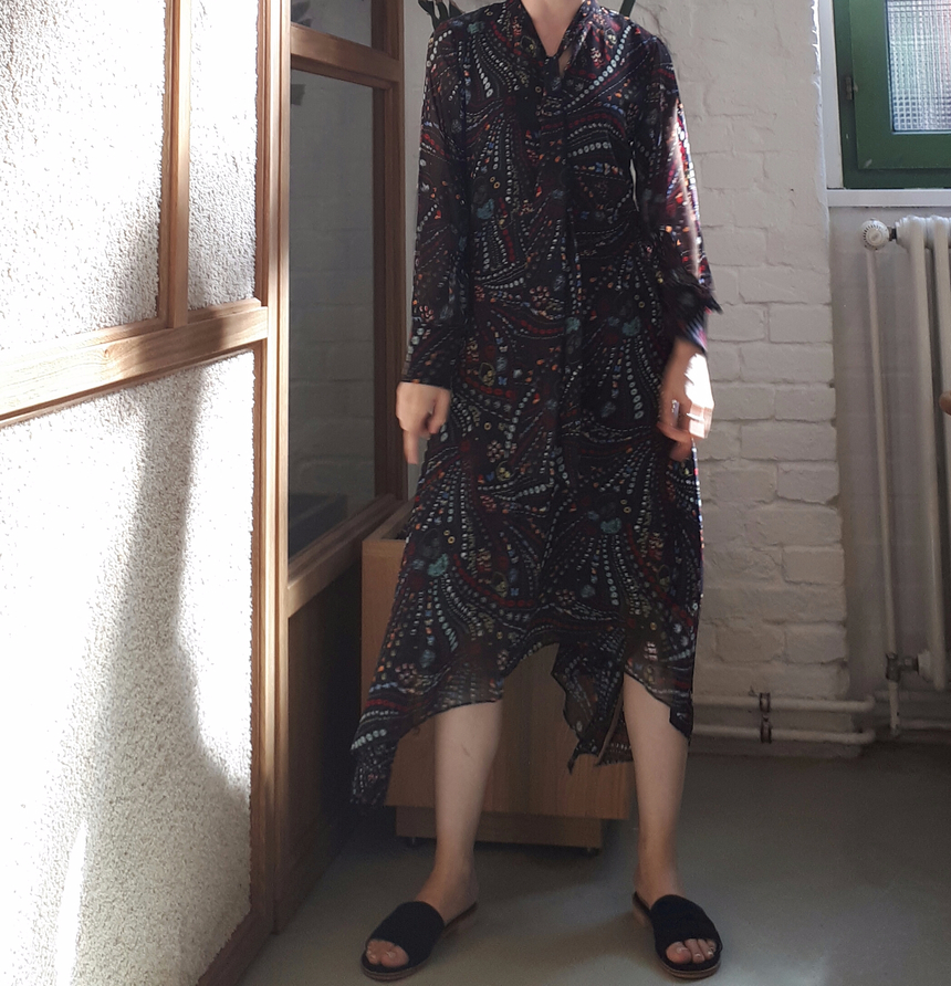 Ribbon tie pattern Unblended Long Dress Black, Lon