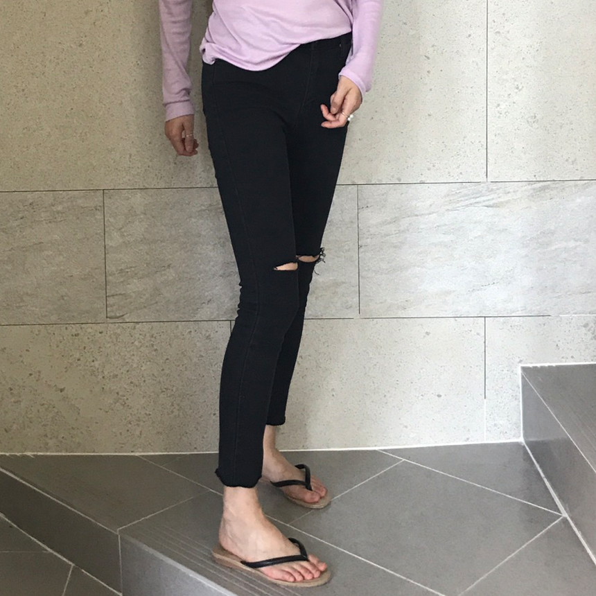 Women Jeans Pants Hem Cutting Knife Black Jean Gir