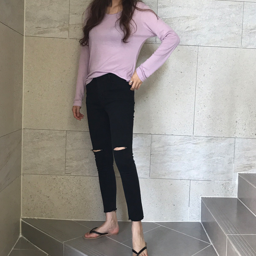 Women Jeans Pants Hem Cutting Knife Black Jean Gir