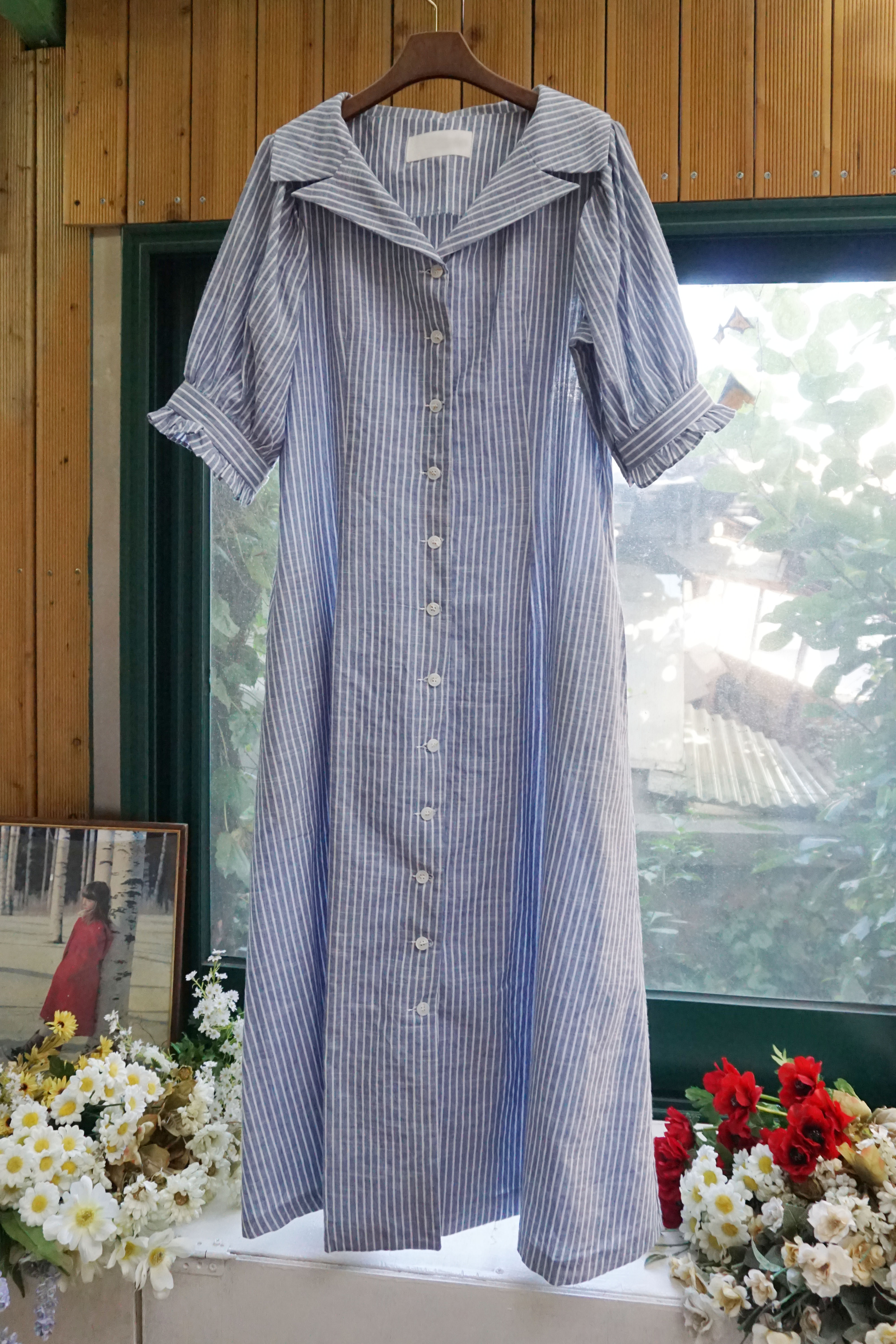 New Season Sale Striped Shirt Long Dress 2color