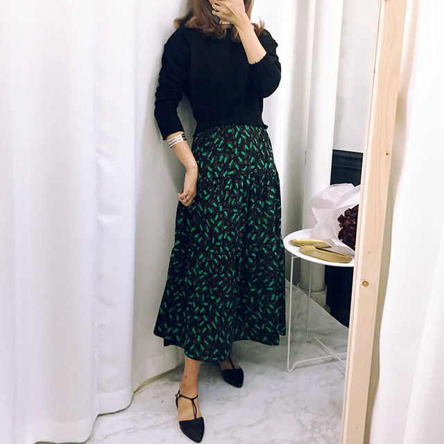 Autumn Pattern Bending Chiffon Long Skirt Black