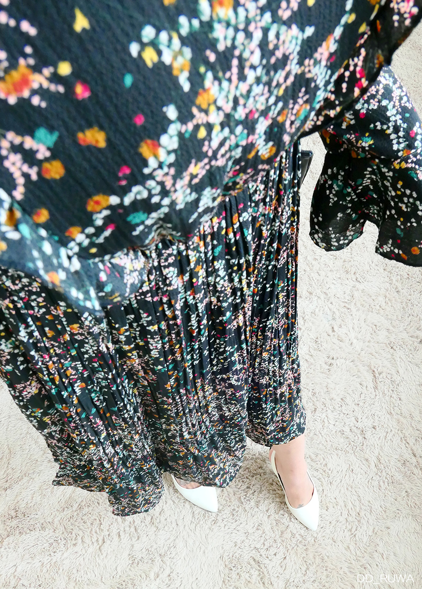 New Women Dress Autumn Flower Pleated Pleated Long