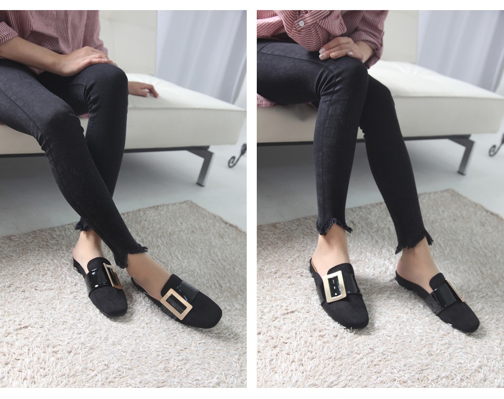 New color buckle blouse 2.5cm suede flat shoes sli