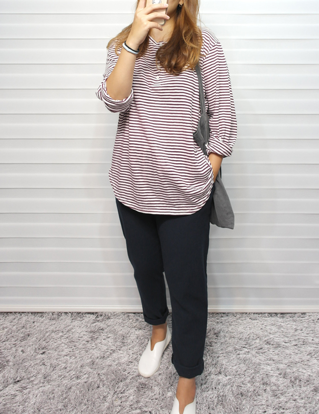 66 ~ 100 Big Size Henry Neck Button Tigara T-shirt