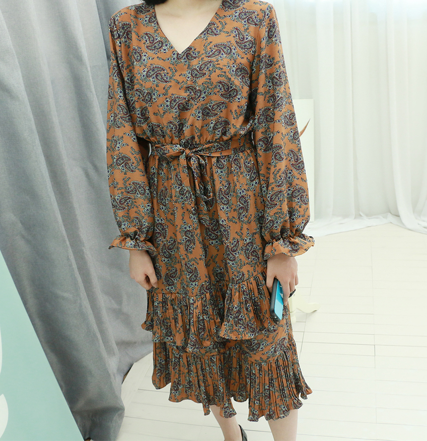 Chiffon Canvas Fall Flower Long Dress Flower Patte