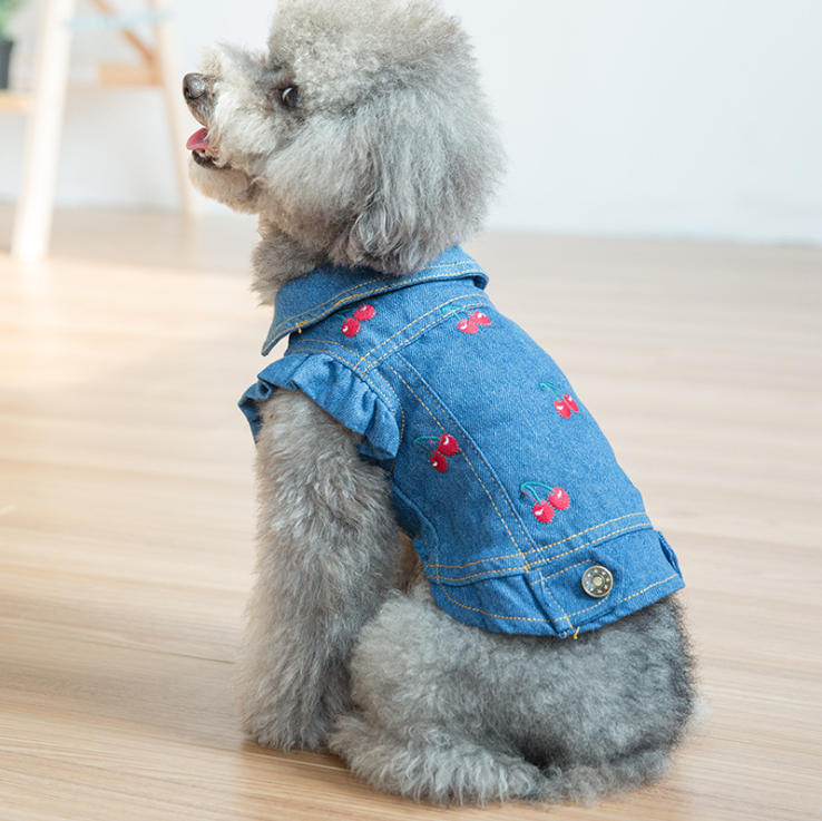 NEW DOG FASHION cute dog clothes cute cherry denim