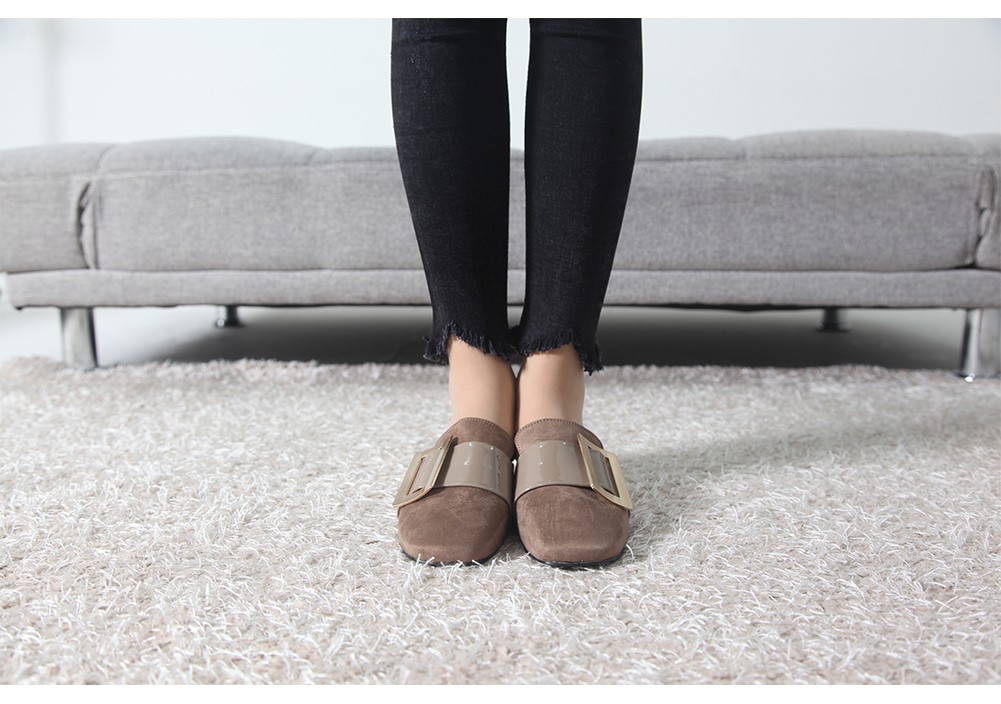 New color buckle blouse 2.5cm suede flat shoes sli