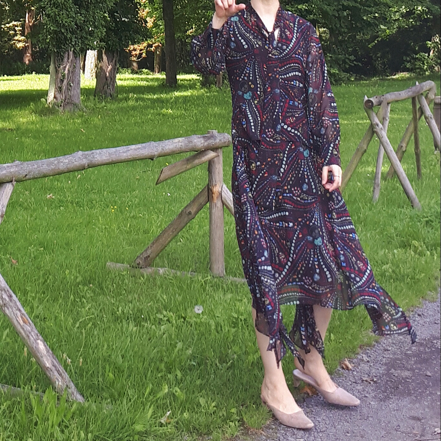 Ribbon tie pattern Unblended Long Dress Black, Lon