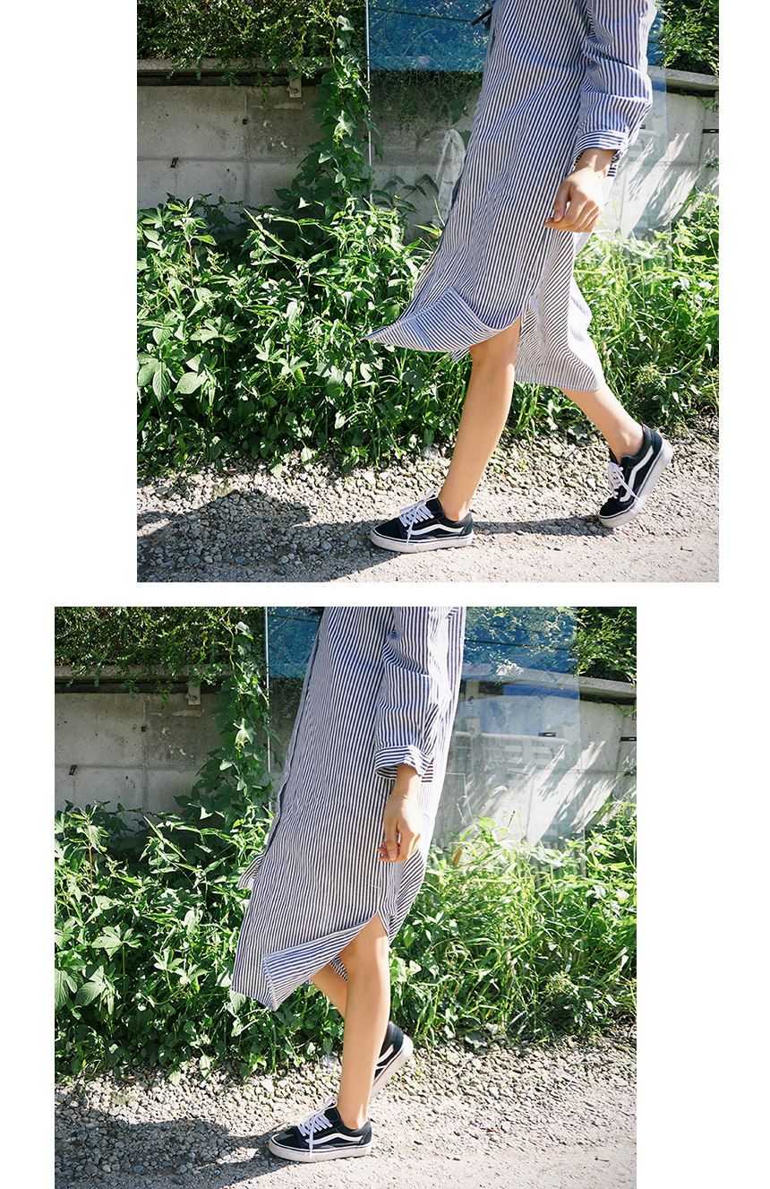 New striped shirt Long dress Fall visitor Loose-fi