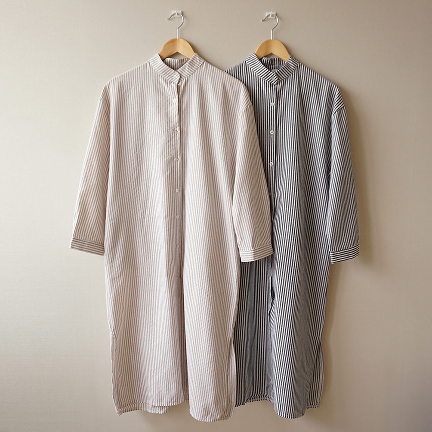 New striped shirt Long dress Fall visitor Loose-fi