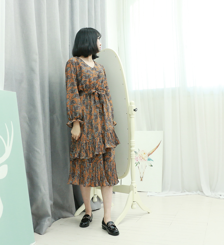 Chiffon Canvas Fall Flower Long Dress Flower Patte