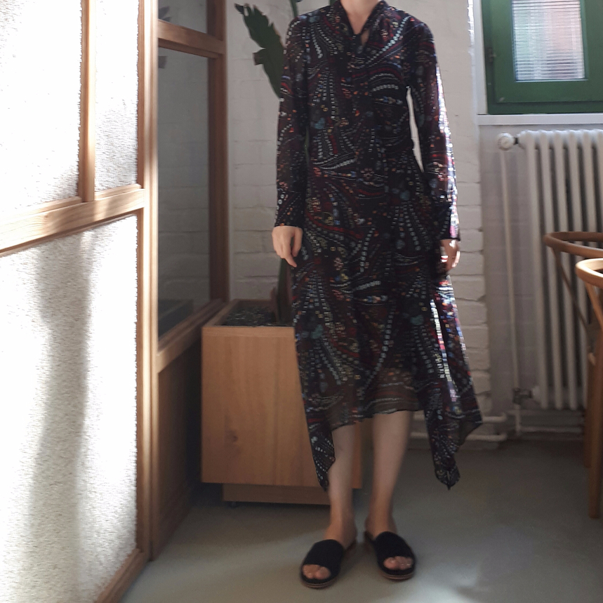 Ribbon tie pattern Unblended Long Dress Black, Lon