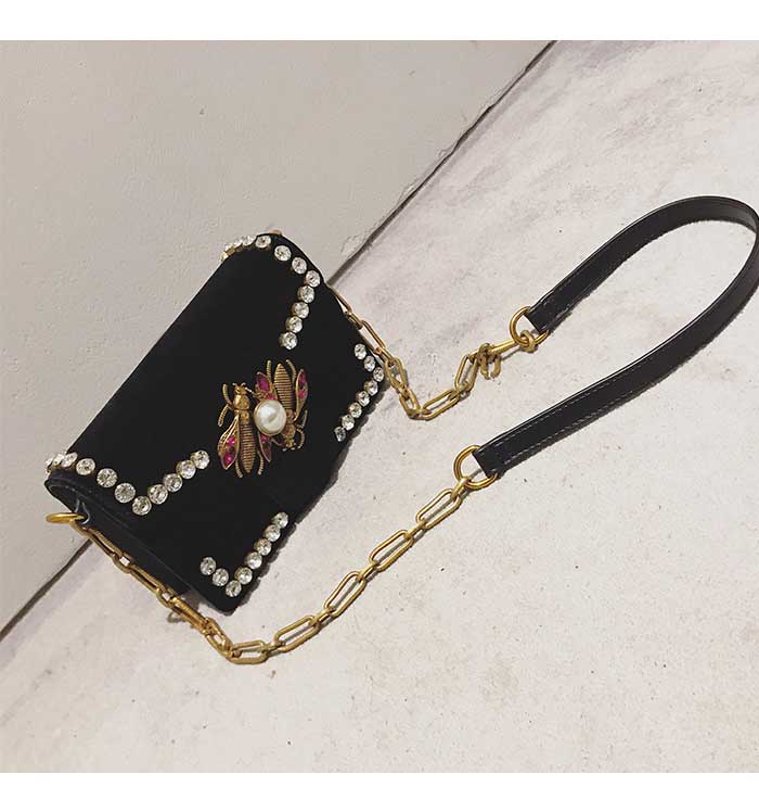 New Bee Pearl Cubic Velvet Mini Cross Bag Black Bl