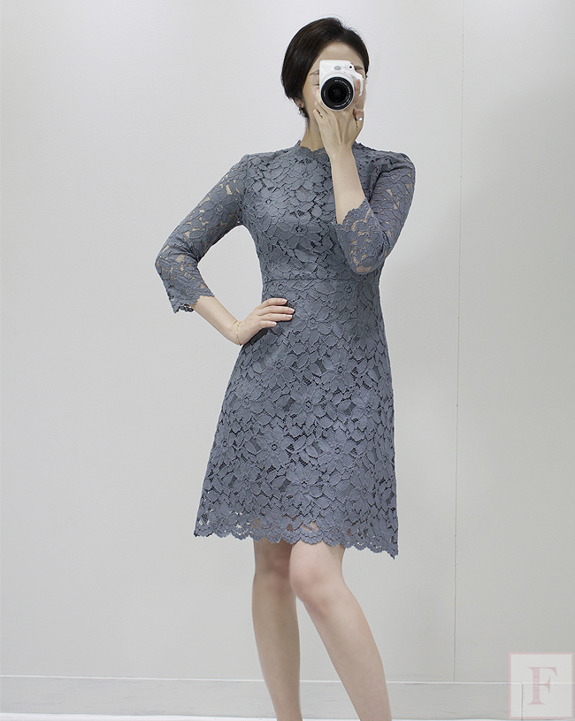 New Women Dress Autumn Flower See-through Lace Pun