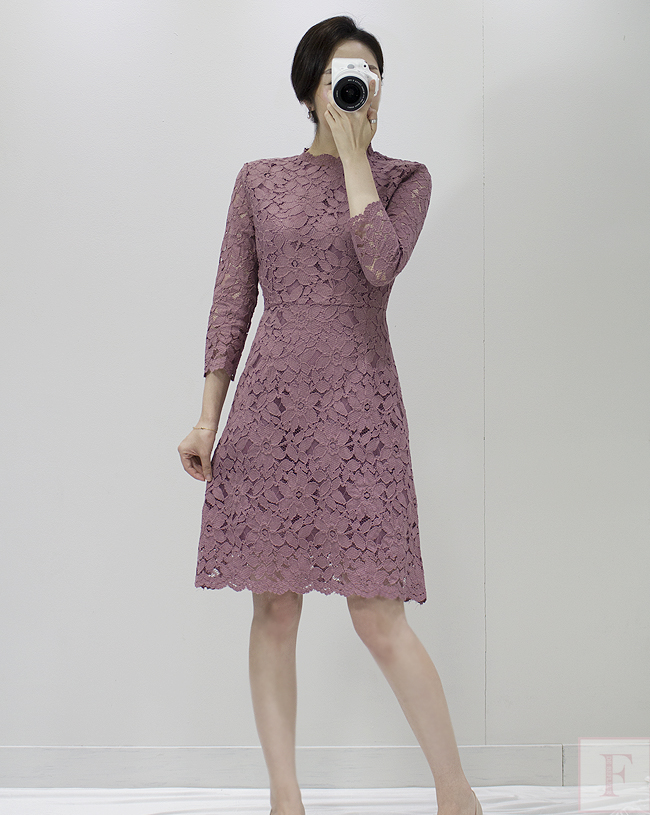 New Women Dress Autumn Flower See-through Lace Pun