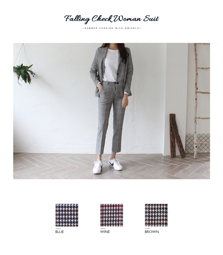 Check Suit Jacket Slacks Pants 20s Two Piece Set W