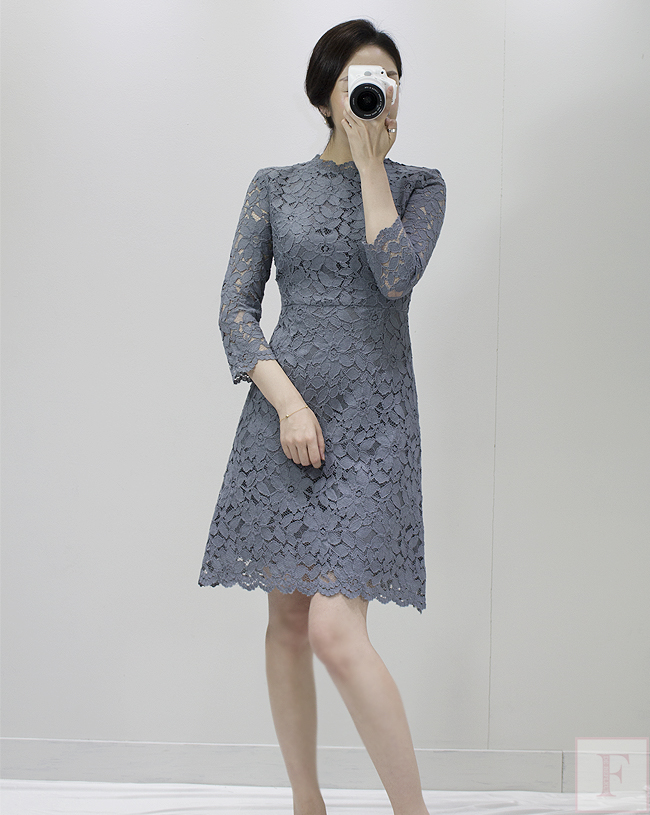 New Women Dress Autumn Flower See-through Lace Pun