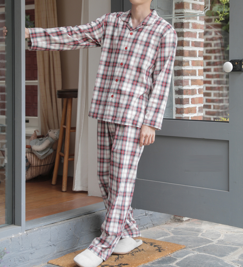 New Brushed Check Couple Pajamas Set Homewear Wome