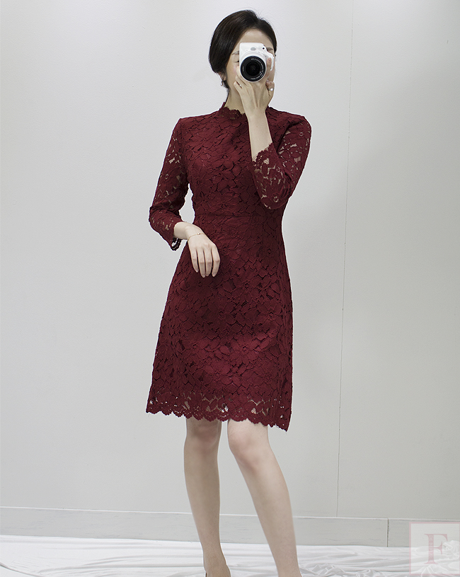 New Women Dress Autumn Flower See-through Lace Pun