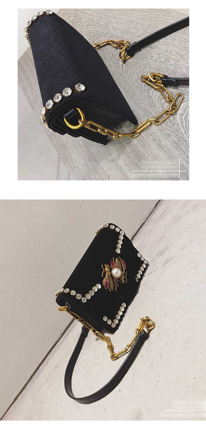 New Bee Pearl Cubic Velvet Mini Cross Bag Black Bl