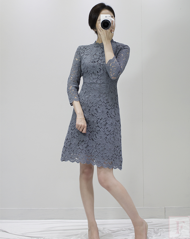 New Women Dress Autumn Flower See-through Lace Pun