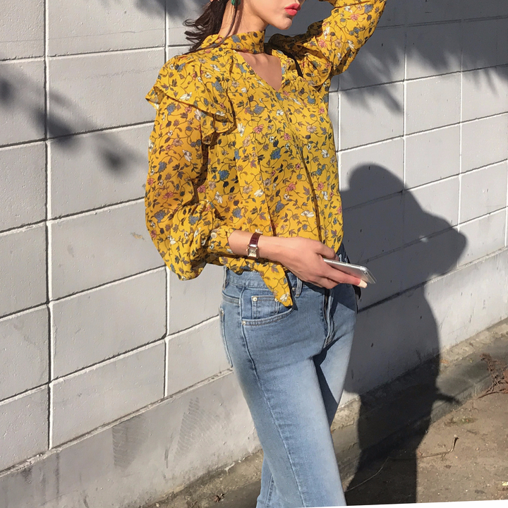 NEW FASHION LADY GIRL Blouse Autumn Blouse Yellow 